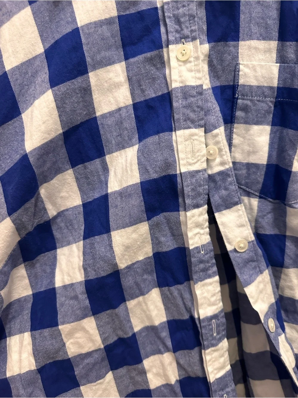 J. Crew Blue and White Buffalo Check Button-Down Shirt size L.